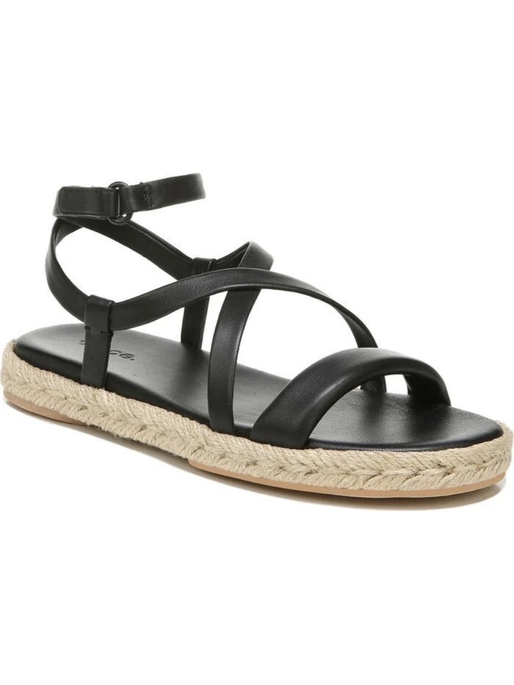 Vince Smith Strappy Leather Espadrille Sandals Black - 8.5